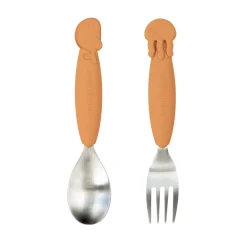 Easy-grip ske- og gaffelsæt - Sea Friends - Mustard