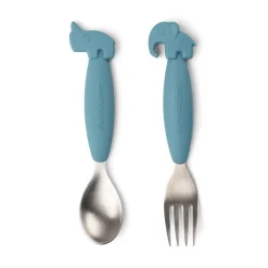 Easy-grip ske- og gaffelsæt - Deer friends - Blå