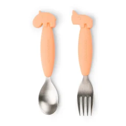 Easy-grip ske- og gaffelsæt - Deer friends - Koral