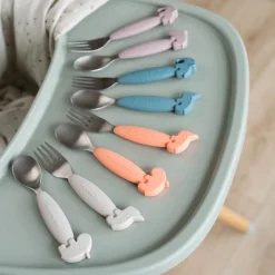 Easy-grip ske- og gaffelsæt - Deer friends - Pudder