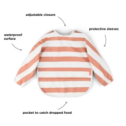 Hagesmæk m/ærmer og lomme - Striber - Papaya