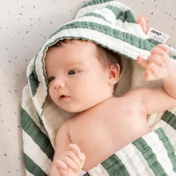 Håndklæde m/ hætte - Stripes - Grøn