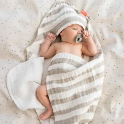 Håndklæde m/ hætte - Stripes - Sand