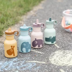 Låg & sugerør - Metalflaske - Croco - Grøn