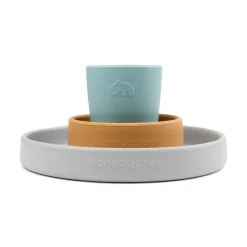 Silikone spisesæt - Elphee - Grå/Mustard/Blå