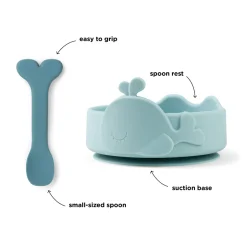 Silikone Stick&Stay skål & babyske - Wally - Blå